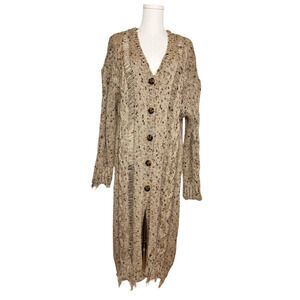 Zara Tan Brown Cable Knit Distressed Long Duster Cardigan Sweater Small Boho